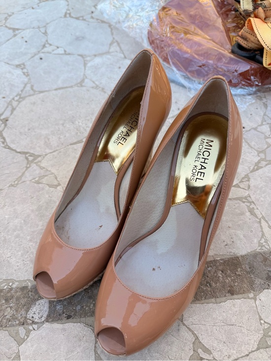 Michael Kors Shoes - Michael Kors Blush Patent Peep-Toe Heels